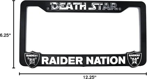 Vista 5 de Deathstar - Marco elevado 3D para placa de matrícula Raider Nation 1 paquete de cubierta para placa de automóvil Soporte universal para placa