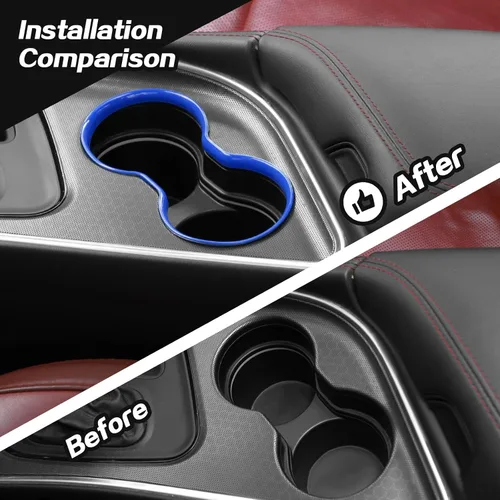 Vista 2 de JeCar Cubierta de Moldura para Portavasos Delantero Accesorios Interiores Compatible con Dodge Challenger 2015-2020 (Azul)