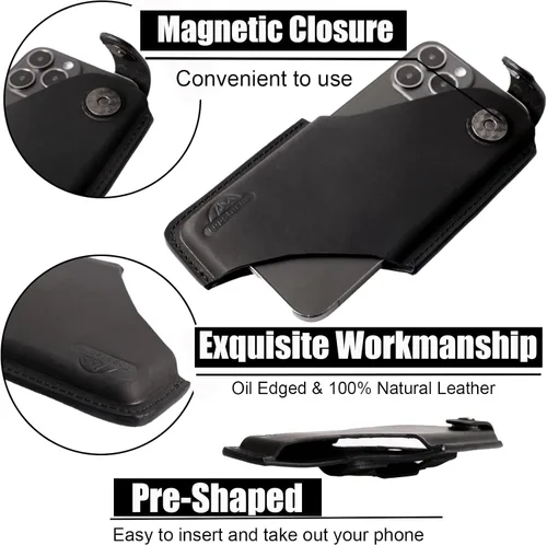 Vista 3 de Topstache Funda de cuero para teléfono celular para iPhone 17/17 Pro/16/16 Pro - Funda para teléfono celular con clip para cinturón para hombres