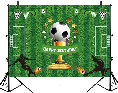 Vista 8 de Cartel de fondo de feliz cumpleaños de fútbol de 5 x 3 pies, decoraciones de fiesta temática deportiva para niños y niños, suministros de fiesta