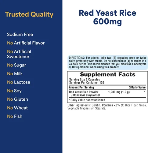 Vista 6 de Puritan 's Pride rojo levadura de arroz 600 MG-240 Cápsulas
