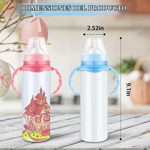 Vista 2 de Trelaco - 4 vasos de sublimación en blanco con asa de 8 onzas, vasos aislados al vacío de doble pared de acero inoxidable no tóxico, a prueba