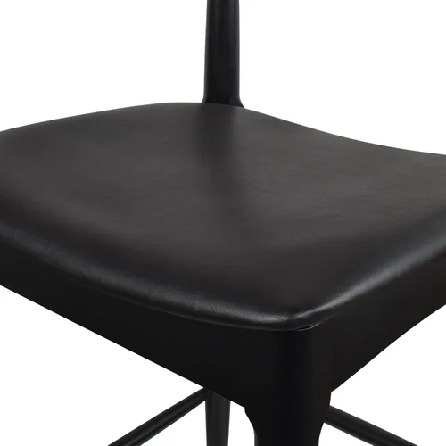 Vista 8 de 2xhome Taburete de bar de altura de mostrador con codo, marco de madera, taburetes de bar con respaldos abiertos, cojín de cuero PU oscuro, negro