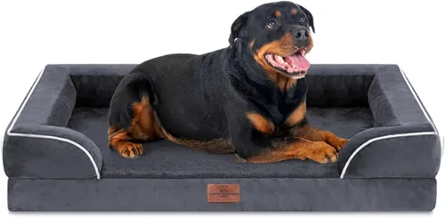 Vista 185 de Comfort Expression - Cama ortopédica para perros medianos, 28 x 19 pulgadas, cama impermeable y de apoyo de espuma con cojines removibles, sofá