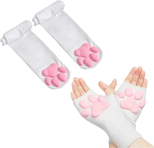 Vista 14 de Juego de calcetines altos en 3D con pata de gato y accesorios para Juego de 4 piezas color negro