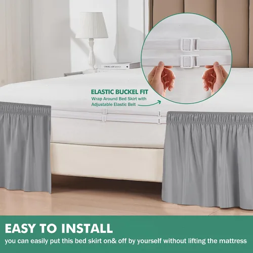 Vista 52 de Biscaynebay Faldas de cama envolventes con esquinas divididas para camas Twin/Twin XL de 15 pulgadas de caída, volantes de polvo elásticos Negro
