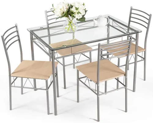 Vista 12 de Giantex Juego de mesa de comedor de 47 pulgadas para 4, mesa de cocina rectangular con 4 sillas de comedor, marco de metal, juego de comedor de 5