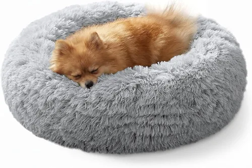 Vista 33 de JOLLYVOGUE - Cama calmante para perros y gatos pequeños y medianos, antiansiedad, redonda, suave, acogedora con parte inferior antideslizante