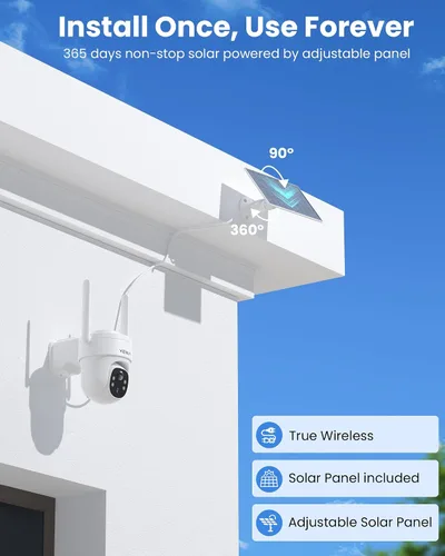 Vista 3 de VIZIUUY Cámara de seguridad solar de 5 MP para exteriores, cámara de seguridad inalámbrica alimentada por batería con vista de 360°, panorámica e