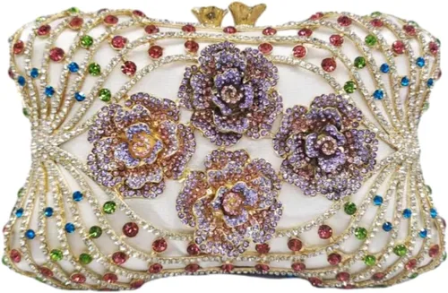 Vista 2 de UMREN Bolso de noche con diamantes de imitación de flores para mujer, bolso de mano con diamantes brillantes para boda, fiesta formal