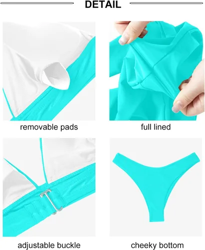 Vista 3 de Holipick High Cut Bikini Sets for Women Two Piece Halter Cheeky Swimsuit V Neck Sexy Bathing Suits