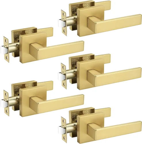 Vista 24 de Probrico - 1 manija inactiva dorada para puerta, moderna, para armario, resistente, para interior, sin giro, reversible para lado derecho e izquierdo