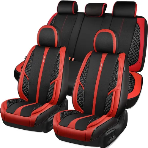 Vista 11 de CAR PASS Juego completo de fundas de cuero de napa para asiento de automóvil, protector impermeable duradero y acolchado, ajuste universal