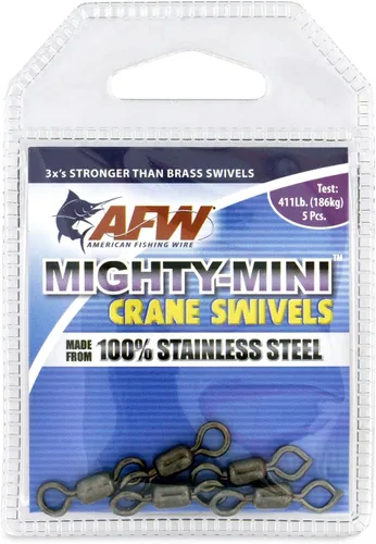 Vista 2 de AFW American Fishing Wire Fishing Swivels - Mighty Mini 100% Stainless Steel Crane Swivels, 3X Stronger Than Brass, for Terminal Tackle Box, Up to
