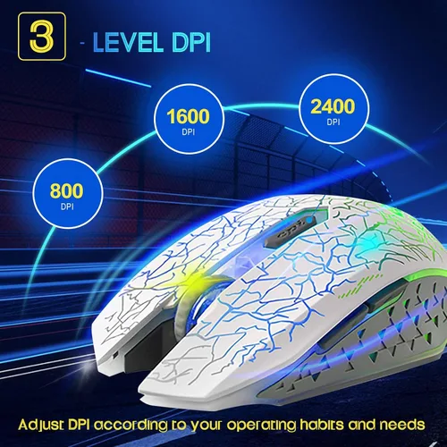 Vista 2 de VEGCOO C10 Mouse inalámbrico para juegos, mouse recargable para juegos, ratones ópticos silenciosos con receptor USB de 2.4G, 3 DPI ajustables, 7