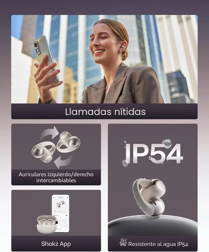 Vista 7 de SHOKZ OpenDots ONE - Auriculares de oído abierto, auriculares clip-on - Auriculares inalámbricos Bluetooth con micrófono - Seguros, ligeros, cómodos