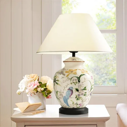 Vista 5 de BGGJJ Lamp for Desk Indoor Retro Flower and Bird Pattern Ceramic Table Lamp Interior Decorative Lamp Practical Bedroom Bedside Lamp Desk Lamps for