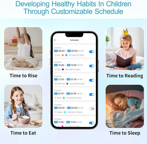 Vista 2 de Reloj despertador para niños, entrenador del sueño, reloj despertador para niños pequeños, máquina de sonido portátil para bebés, reloj de luz