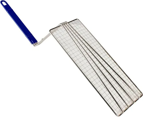Vista 3 de TrueCraftware -14-1/2" x 5-3/4" Rectangular Deep Fry Basket Press Hierro niquelado resistente con mango recubierto azul - para el hogar