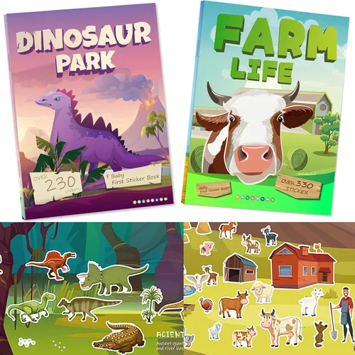 Vista 11 de Libro de calcomanías de dinosaurios para niños, más de 230 calcomanías y 8 escenas, parque de dinosaurios, libro de actividades lado a lado
