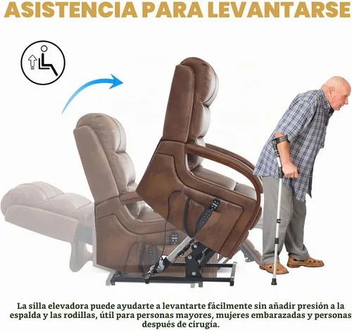 Vista 6 de Trustyue - Silla reclinable con elevación eléctrica de doble motor, silla elevadora con masaje y calor para ancianos, reclinable plano de 180° Marrón