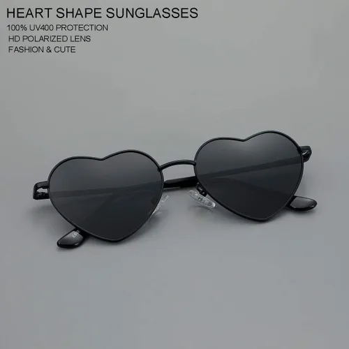 Vista 4 de Gafas de sol polarizadas en forma de corazón para mujer, marco de metal, bonitas y encantadoras, 100% protección UV