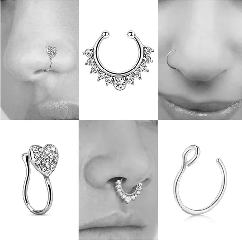Vista 3 de JFORYOU Fake Nose Rings Fake Septum Fake Nose Ring Hoop Faux Spring Clip on No Pierced Non Piercing Faux Body Piercing Jewelry for Women Men
