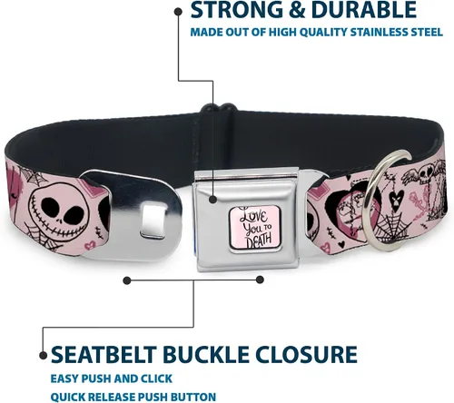 Vista 4 de Collar para mascotas de Disney, collar de perro, hebilla de cinturón de seguridad de metal, The Nightmare Before Christmas Jack and Sally Doodles