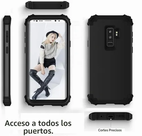 Vista 3 de Funda de teléfono para Samsung Galaxy S9 Plus, cubierta dura, a prueba de golpes, de silicona suave, híbrida, tres capas, resistente, protección