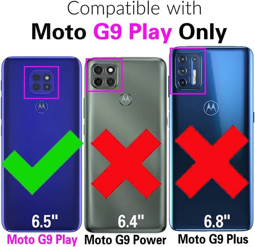 Vista 2 de Asuwish Funda compatible con Moto G9 Play/G 9/E7 Plus y protector de pantalla de vidrio templado con ranura para tarjetero, soporte para tarjetero