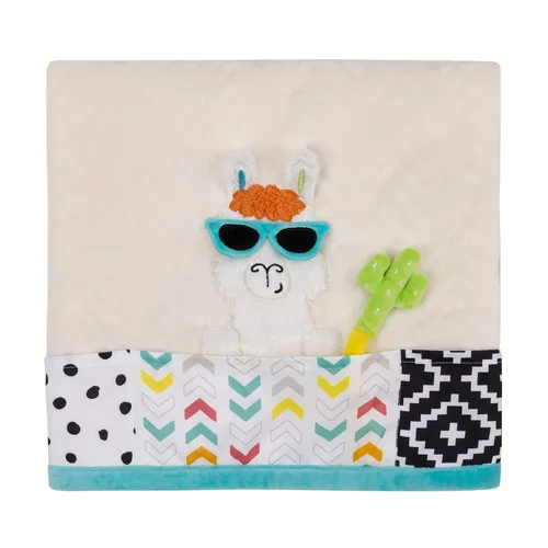 Vista 8 de Sassy Baby Eli Elephant Aqua, manta de bebé sherpa súper suave multicolor con esquinas para morder