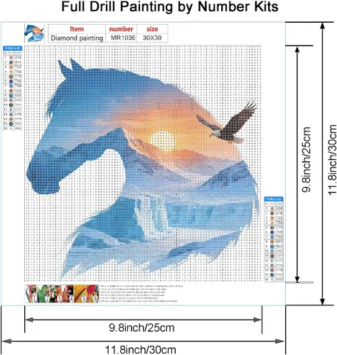 Vista 2 de VISIAIP Kit de pintura artística de caballo con diamantes para adultos, 5D de bricolaje completo con diamantes redondos, diseño de paisaje