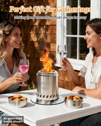 Vista 2 de YEFU Hoguera de mesa portátil: estufa de bajo humo para exteriores y patio, fogata de mesa de combustión segura alimentada por pellets y madera