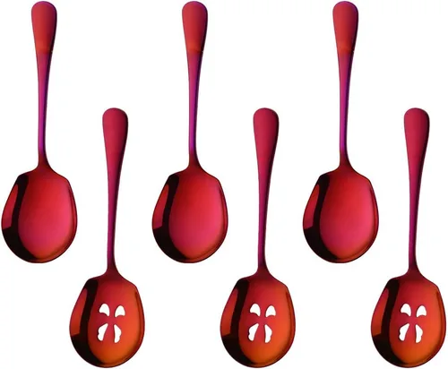 Vista 13 de Meisha - Juego de cucharas de servir, 3 cucharas de servir y 3 cucharas ranuradas, utensilios de servir de acero inoxidable azul para bufé