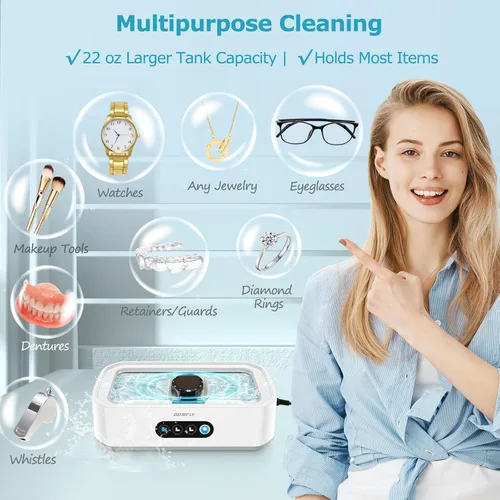 Vista 5 de Limpiador ultrasónico de joyas, mini máquina de limpieza ultrasónica de 49 kHz para gafas, joyas, anillos, aretes, anteojos, retenedores