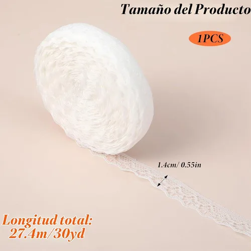 Vista 2 de Rollo de cinta de encaje blanco de 30 yardas para costura, manualidades, decoración de vestidos de boda, envoltura de regalos