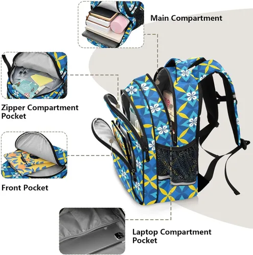 Vista 6 de Mochilas de mano para adolescentes y niñas, bolsa de libros para adolescentes y niños, paquete de día casual, azul y amarillo, flores vintage
