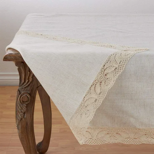 Vista 3 de Fennco Styles Elegante colección de manteles naturales de encaje bordado (72 x 140 pulgadas)