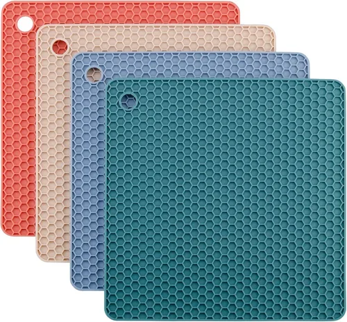 Vista 12 de Juego de 2 salvamanteles de silicona de 9 x 12 pulgadas, multiuso, antideslizantes, flexibles, duraderos, resistentes al calor, color rojo, verde