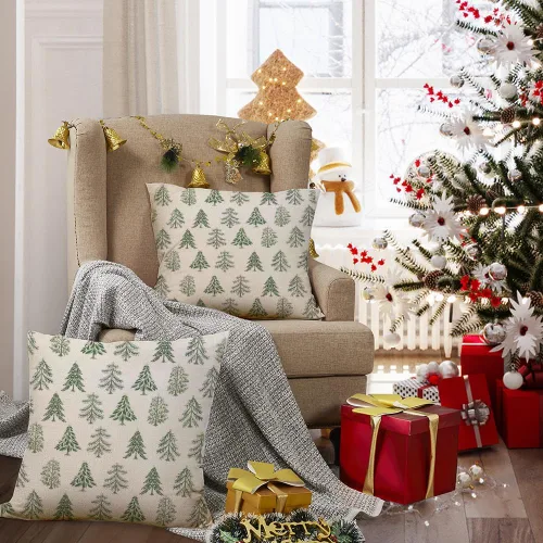 Vista 5 de RABUSOFA Juego de 2 fundas de almohada de Navidad de 18 x 18 pulgadas, decoración de árbol de Navidad, almohadas decorativas blancas, decoración