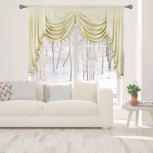 Vista 9 de Toppers Beige de Cortinas de Ventana para Sala de Estar - Cenefa de Cascada de Terciopelo para Dormitorio (1 Panel, 39 Pulgadas de Ancho, Marfil)