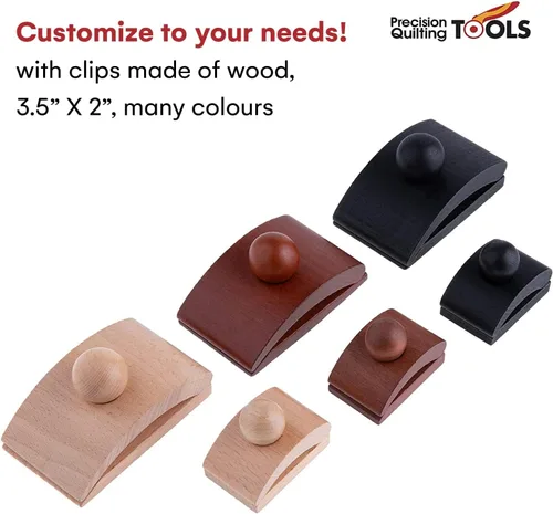 Vista 5 de Precision Quilting Tools Classy Clamps - Perchas de madera – 2 clips grandes (madera negra) y tornillos para colgar y exhibir edredones, tapices