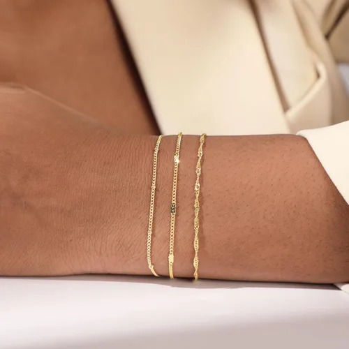 Vista 4 de CAROVO Pulseras de oro para mujer, pulseras chapadas en oro de 14 quilates para mujer, conjuntos de pulseras delicadas de espiga con clip de papel
