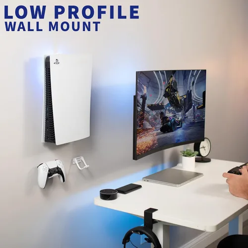 Vista 2 de VIVO Soporte de pared 2 en 1 y debajo del escritorio diseñado para consola de juegos PS5 Playstation 5 Standard y edición digital pantalla de pared