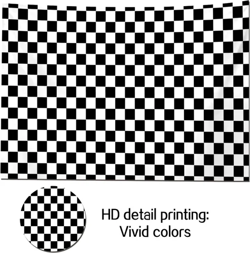 Vista 3 de HQM Cuadrícula de textura de cuadros de carreras en blanco y negro para tablero de ajedrez de cumpleaños, fondo de fotografía para niños