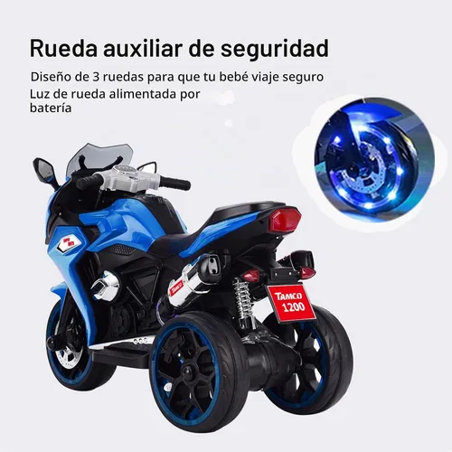 Vista 3 de TAMCO - Motocicleta eléctrica para niños con 3 ruedas, recargable, con ruedas ligeras (azul)