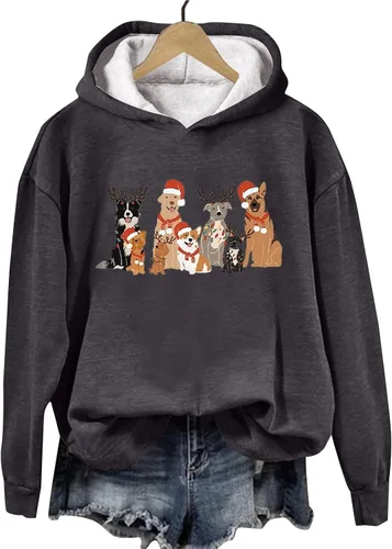 Vista 3 de Sudadera grande 3 para mujer, diseño divertido de Navidad, sudadera con capucha suave estampada para mujer, 8 años