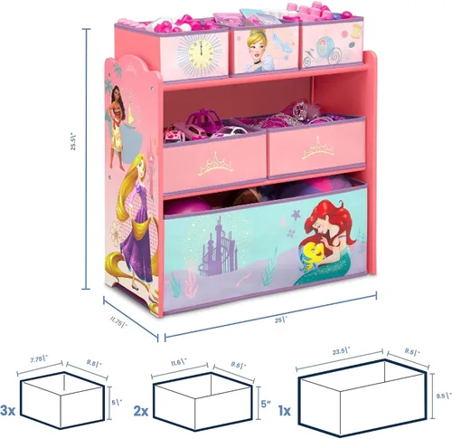 Vista 3 de Delta Children Design & Store Organizador de almacenamiento de juguetes de 6 compartimientos, Disney Princess
