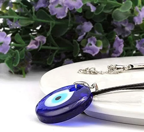 Vista 4 de Flzaitian Collar de ojo malvado, cuerda de cuero de cristal azul para mujer, collar de protección de la suerte