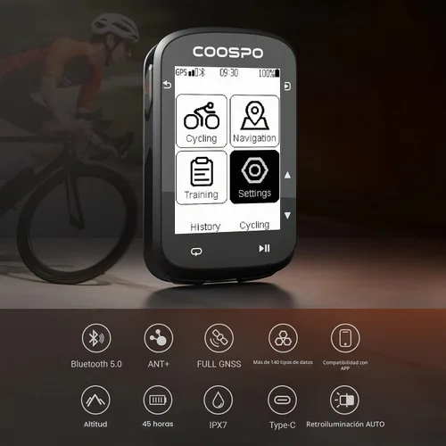 Vista 4 de COOSPO CS500 Computadora de Bicicleta Inalámbrica, GPS de Ciclismo de 6.6 cm LCD con Navegación de Ruta, Velocímetro de Bicicleta Bluetooth 5.0 ANT